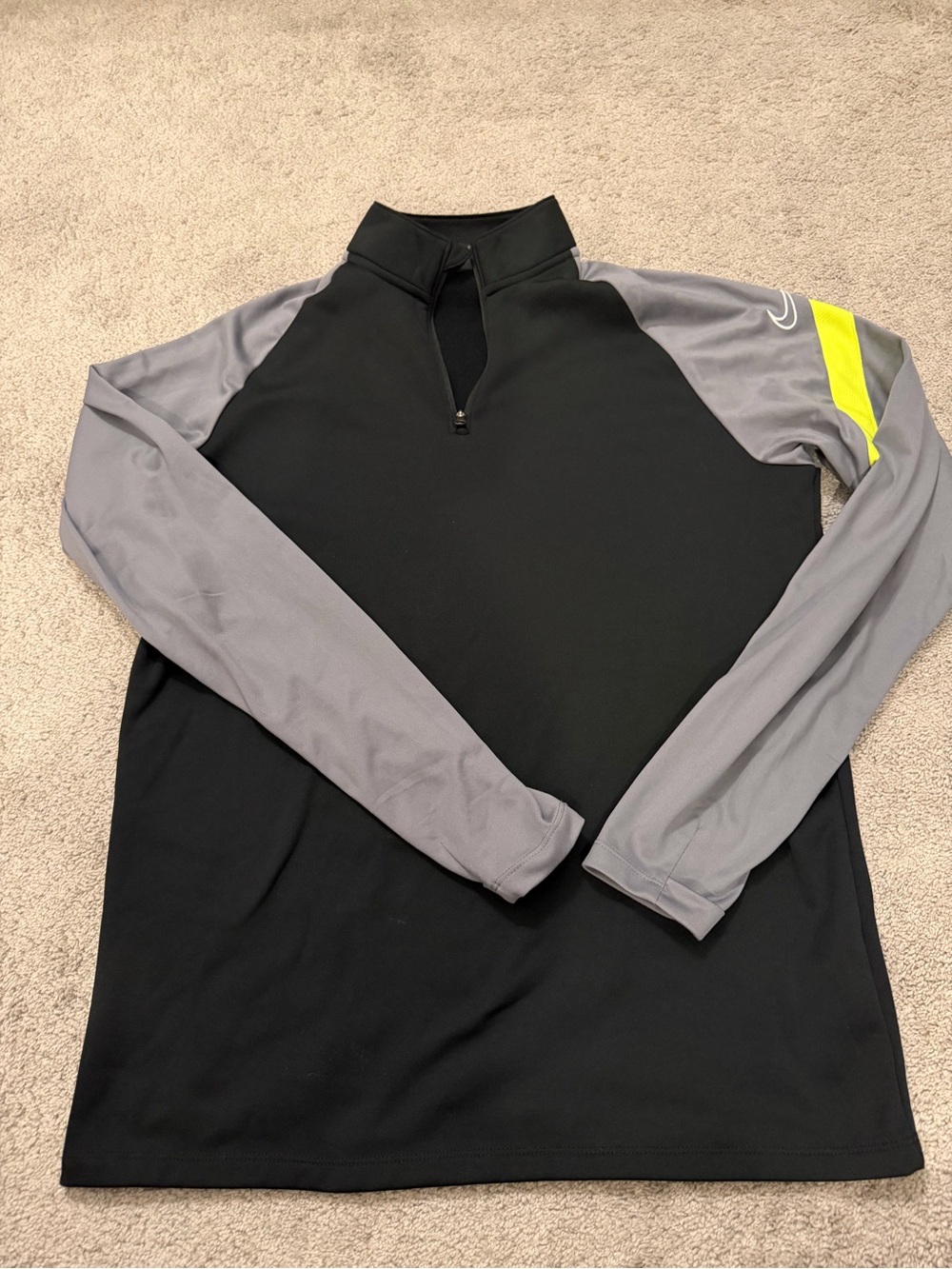Nike Black Pullover with Gray Sleeves and Neon Yellow Stripe